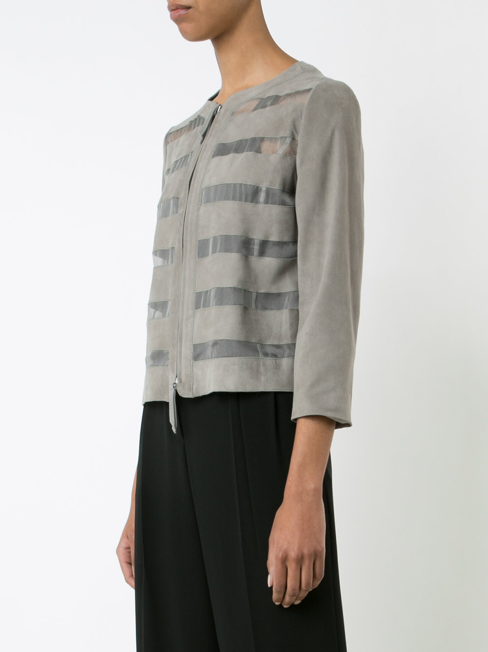 sheer stripes collarless jacket