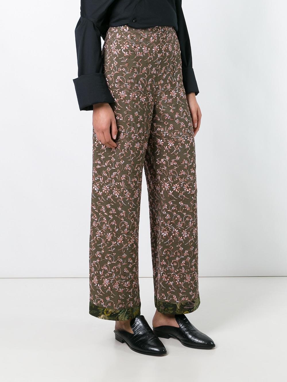 floral embroidered trousers