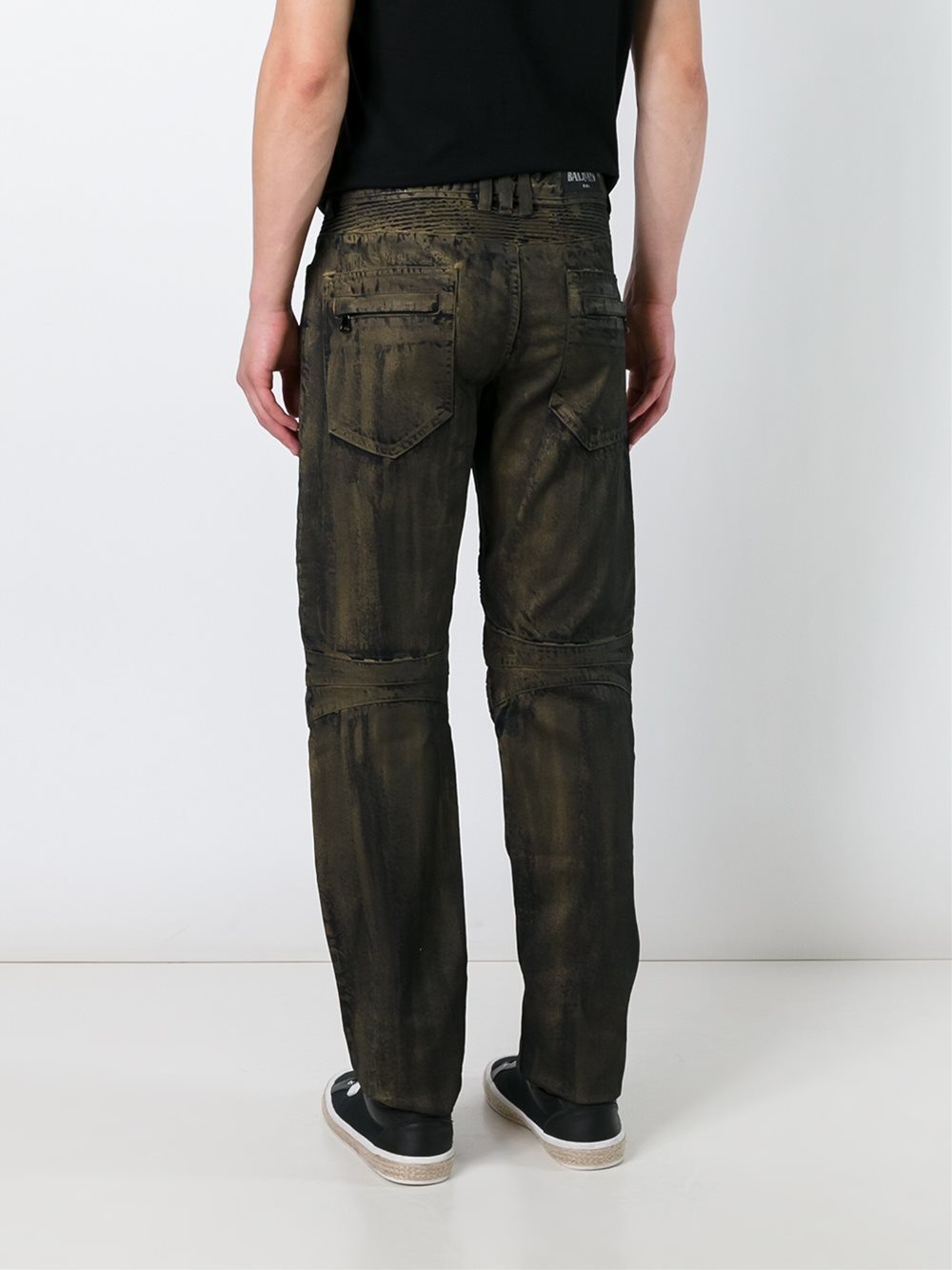 metallic slim biker jeans 