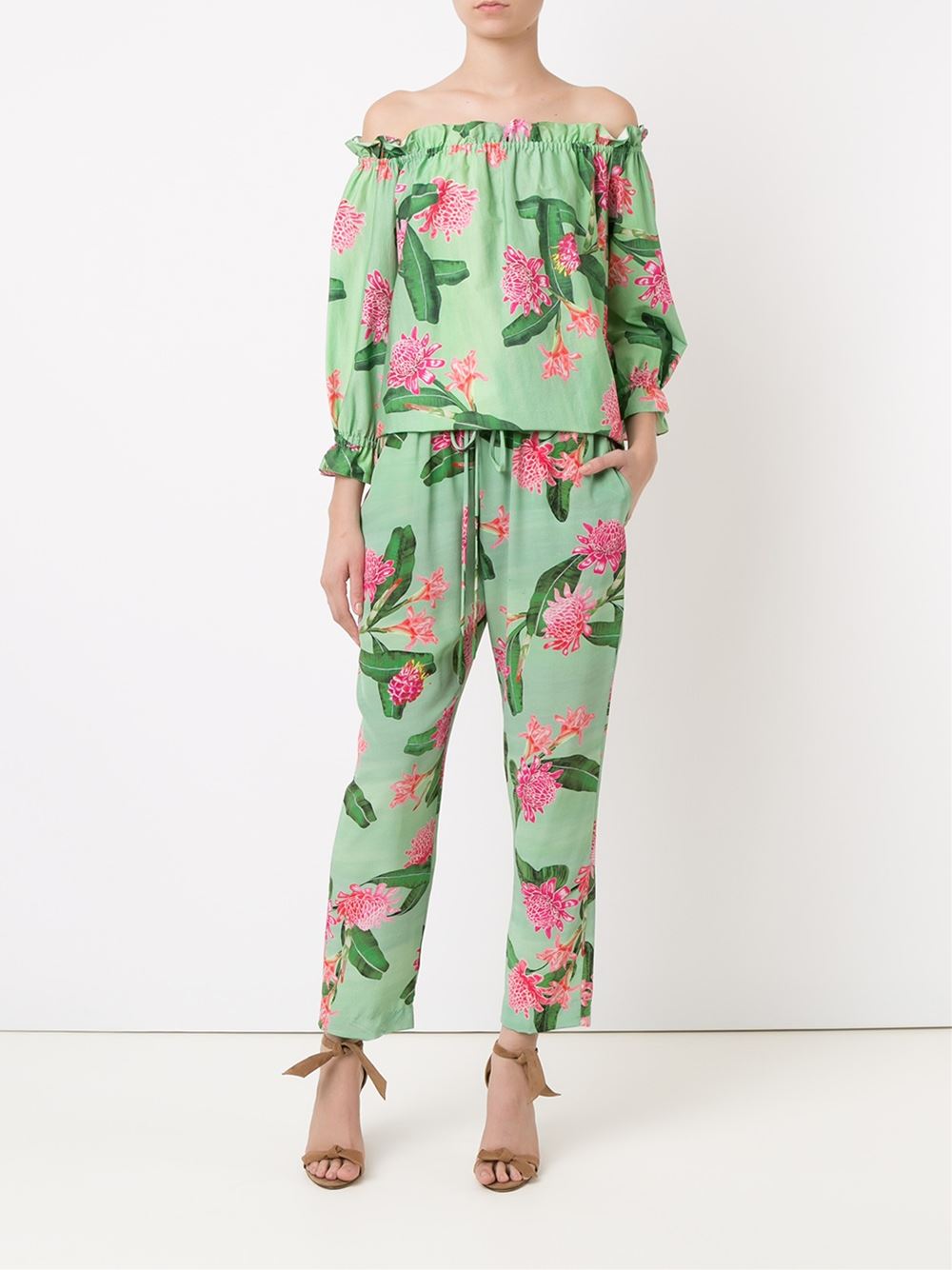 off-shoulder floral blouse