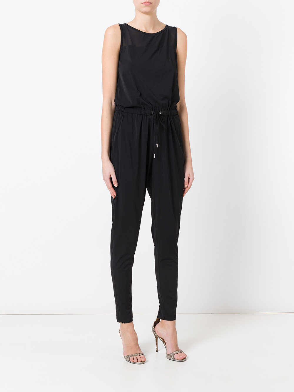 jumpsuit with tapered leg and drawstring waist