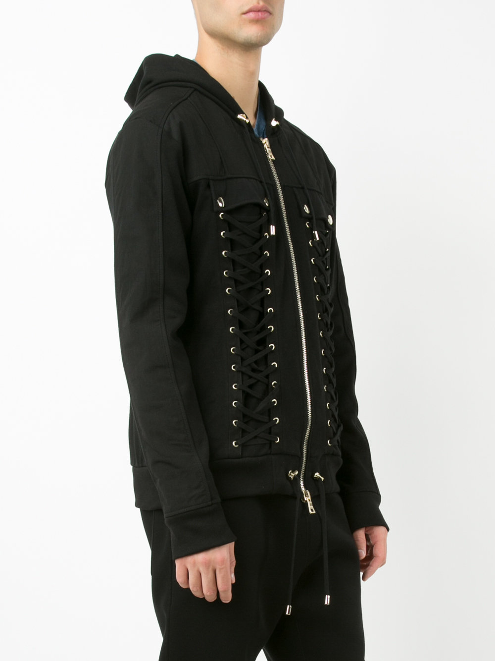 lace-up zipped hoodie