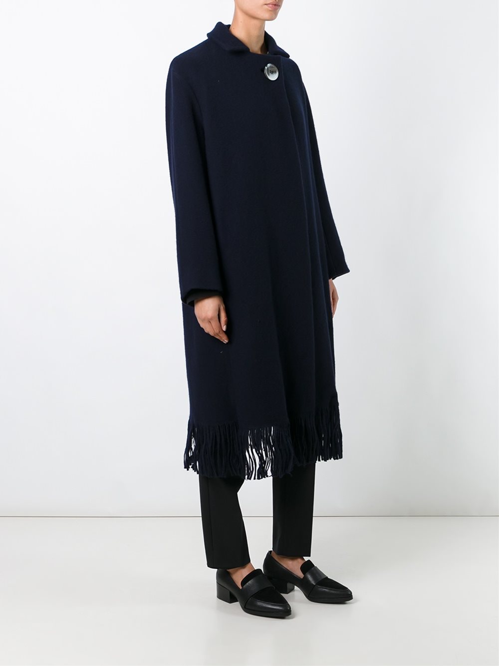 fringed wrap button coat