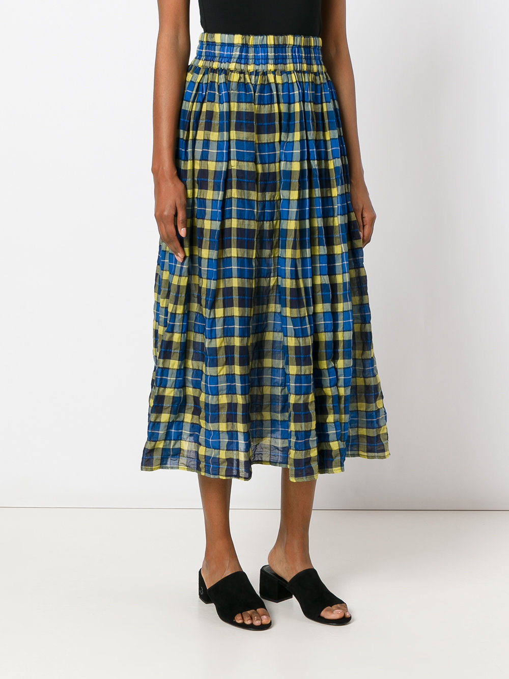 elasticated waist checked skirt