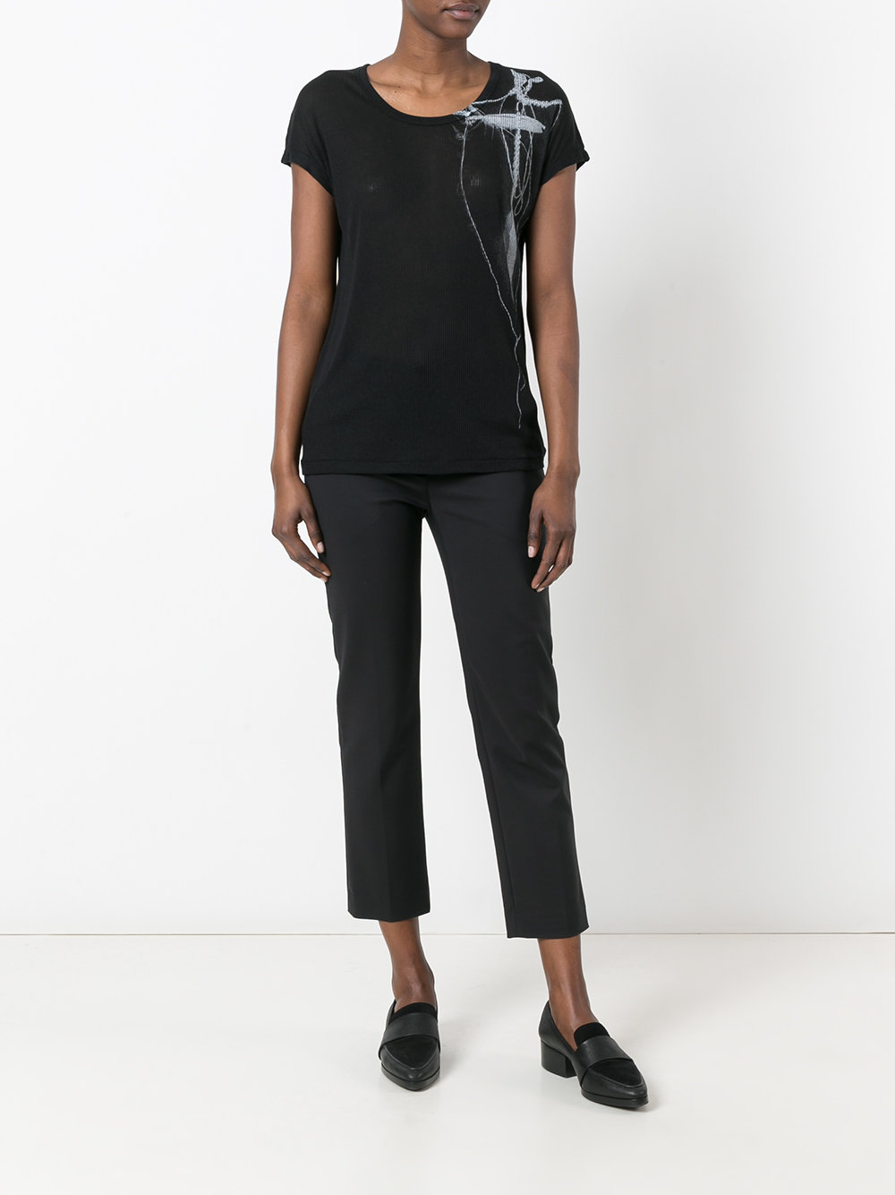 bead and feather print rib T-shirt