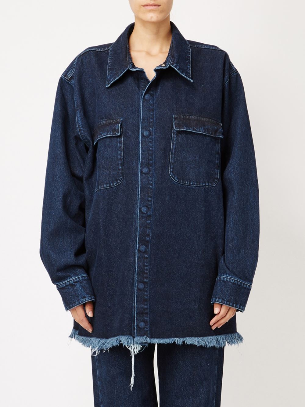 denim frayed shirt jacket