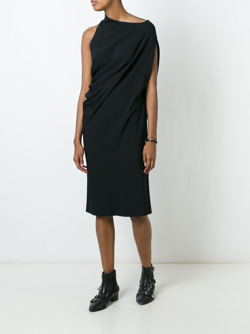 single shoulder draped dress