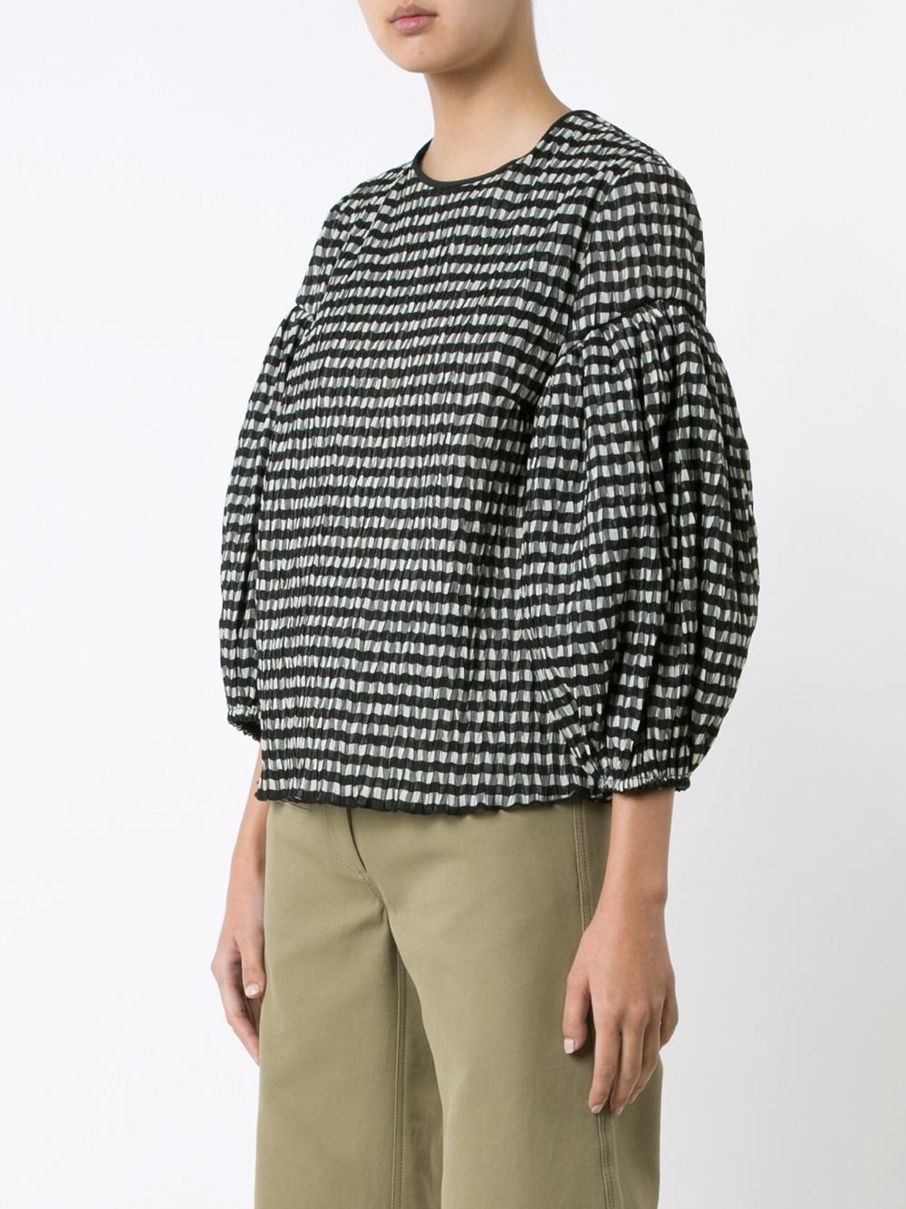 balloon sleeve checked blouse 