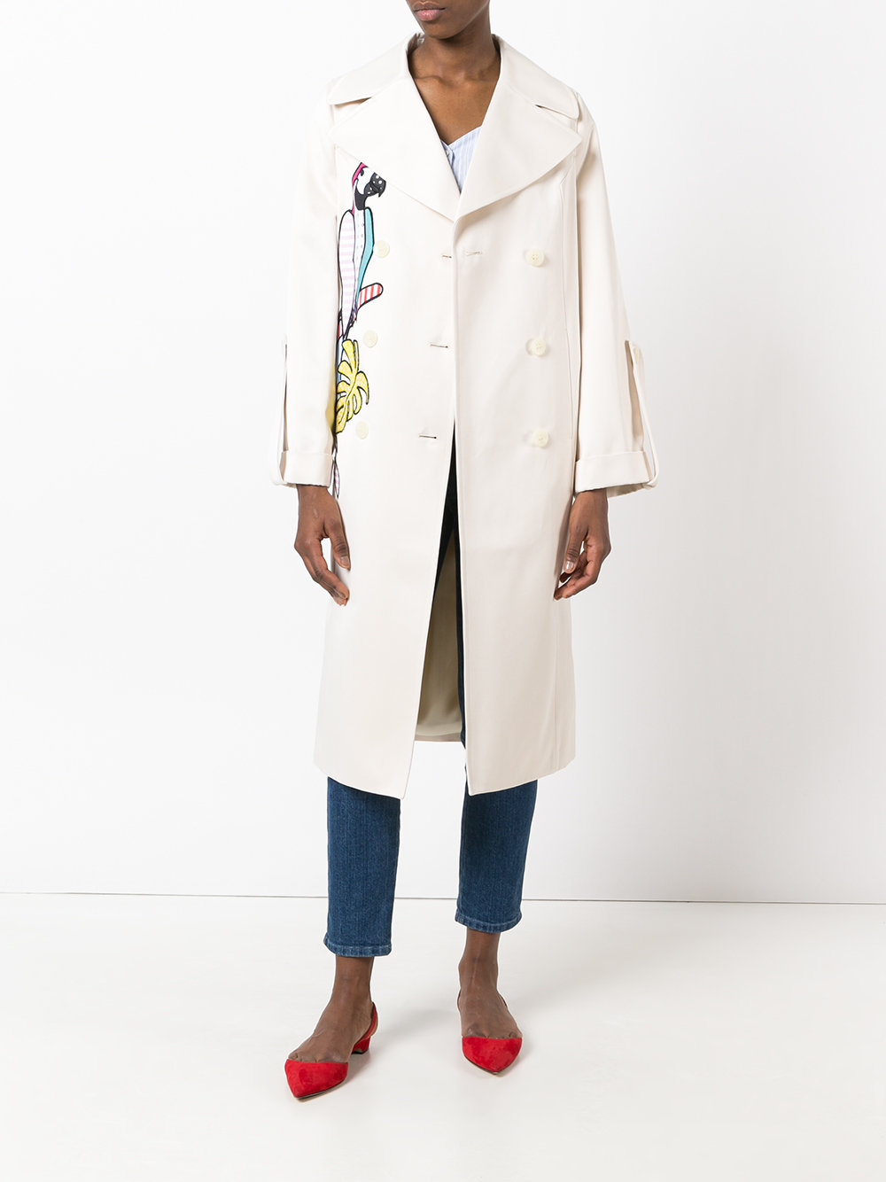 parrot applique trench coat 