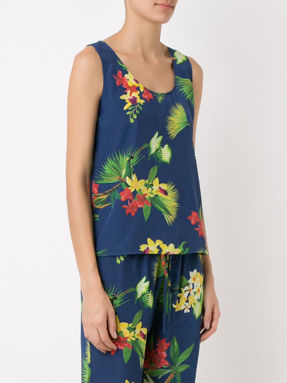 sleeveless floral blouse