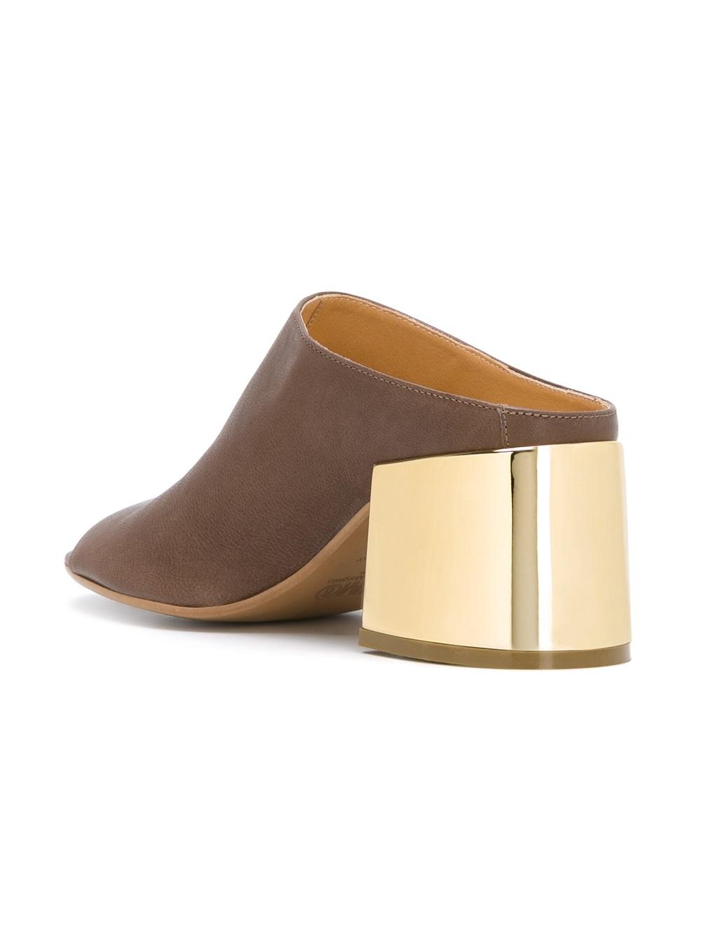 metallic chunky heel mules