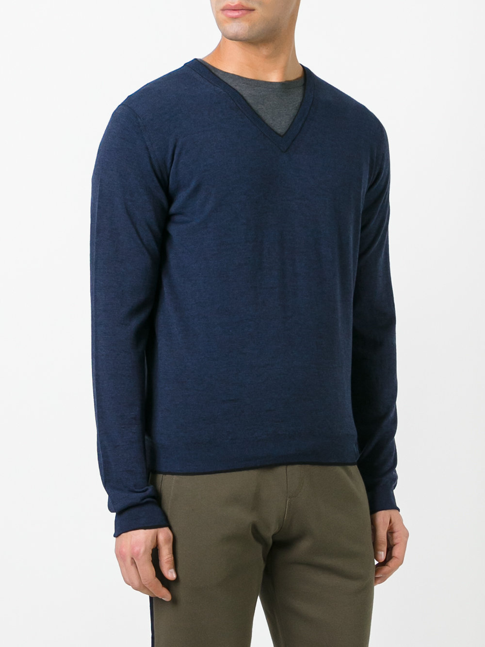three material V-neck jumper