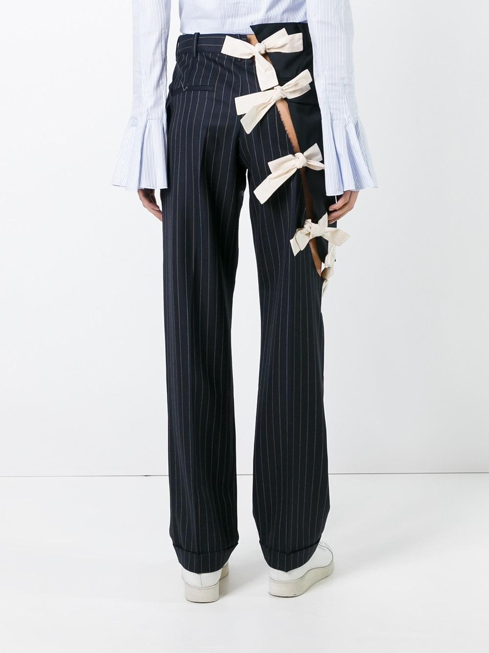 pinstriped lace up tapered trousers