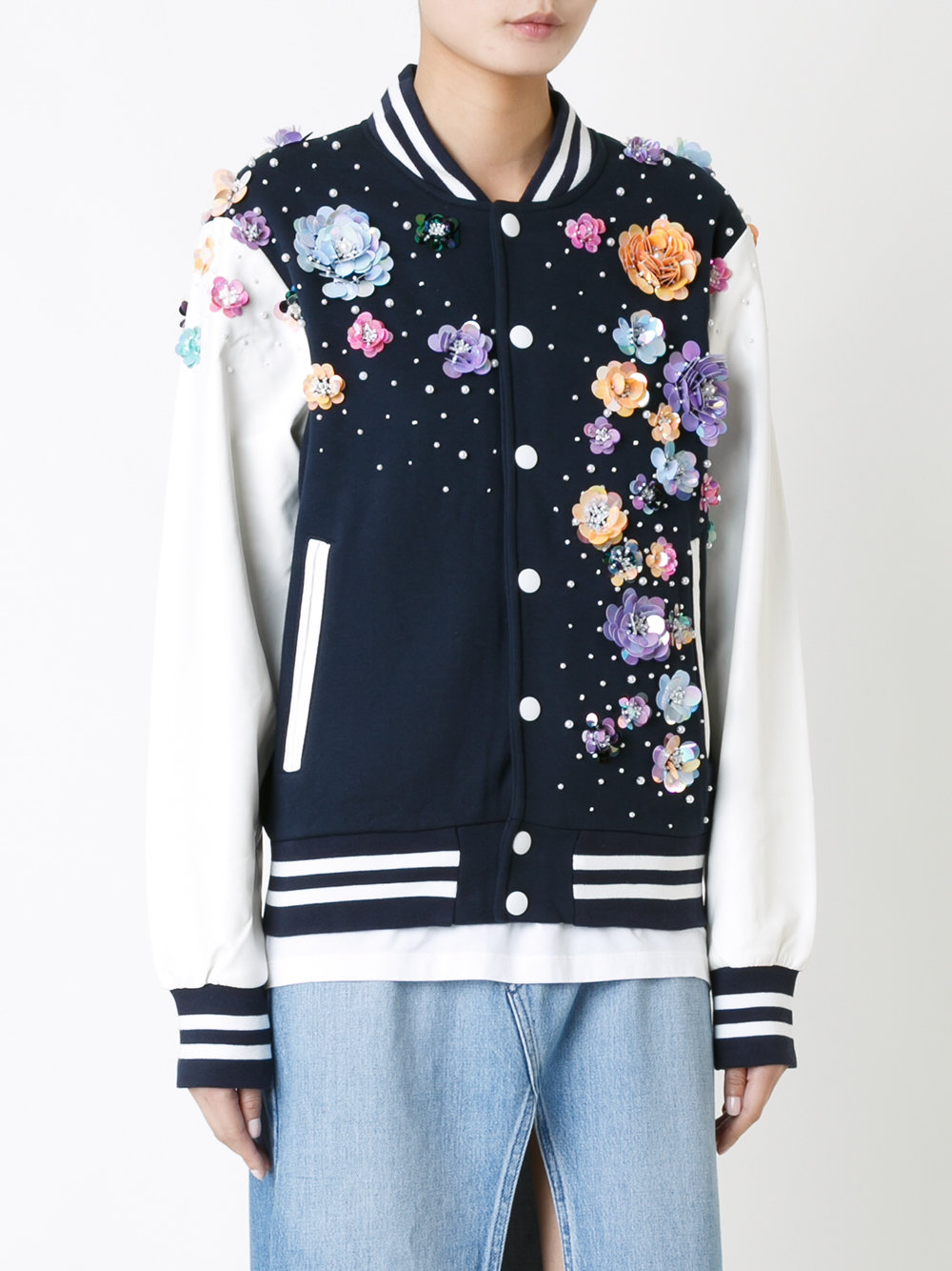 floral embellishment bomber jacket