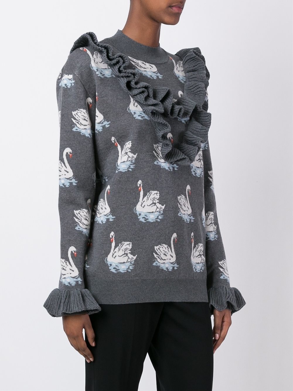 swan print knitted top