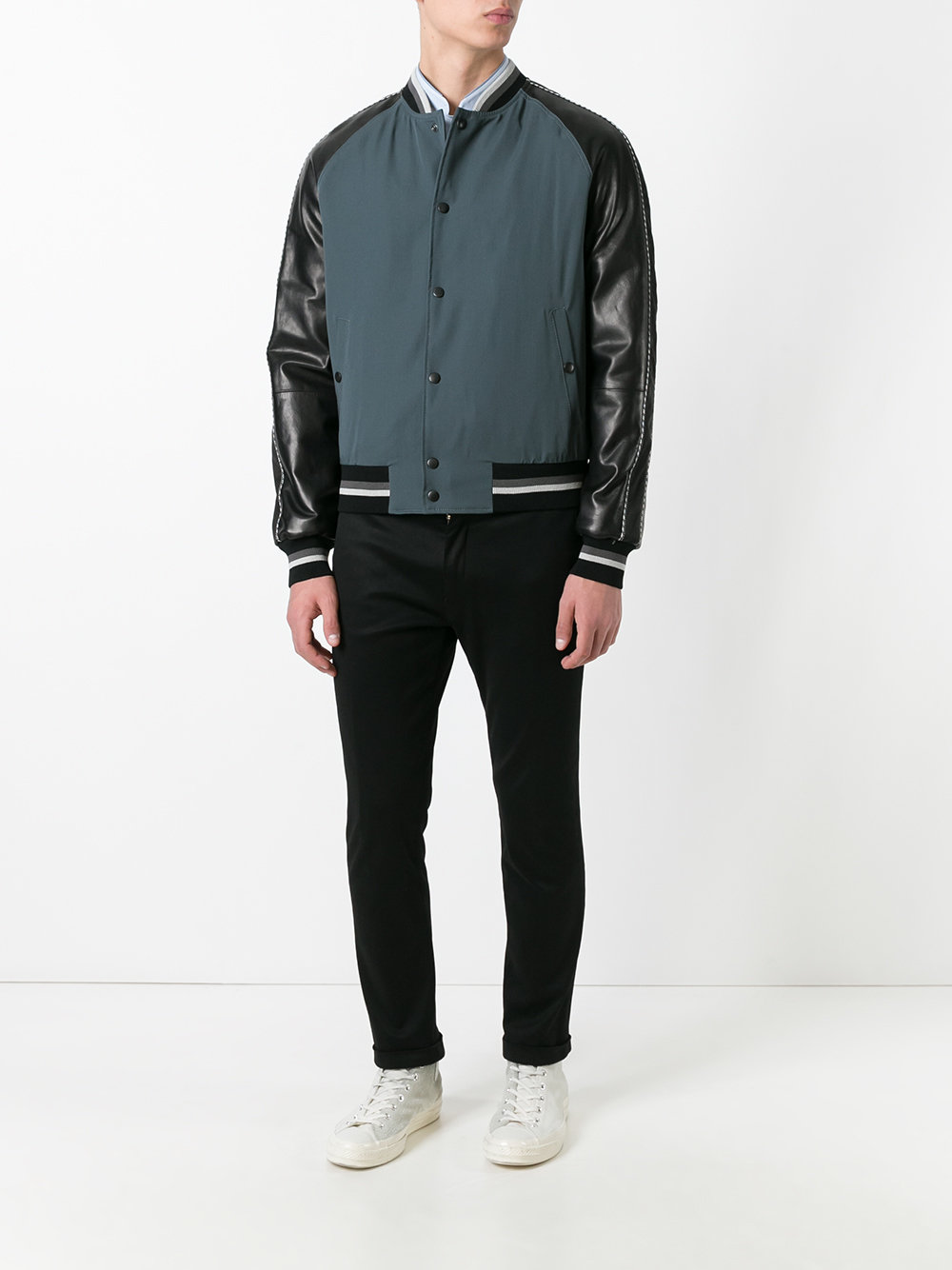 piped sleeve bomber jacket