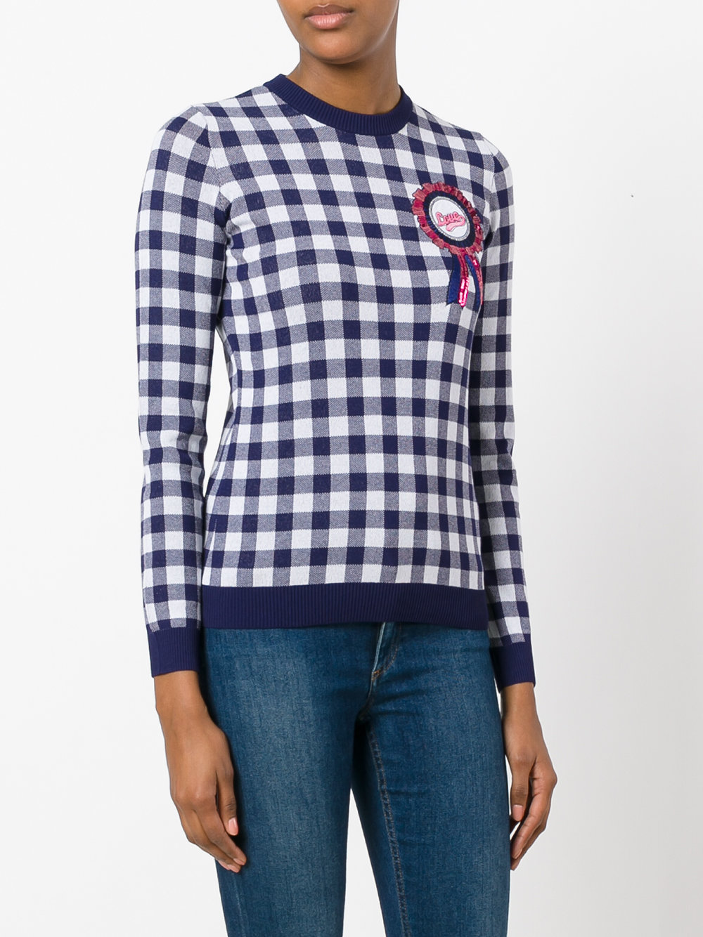 checked ribbon motif sweater