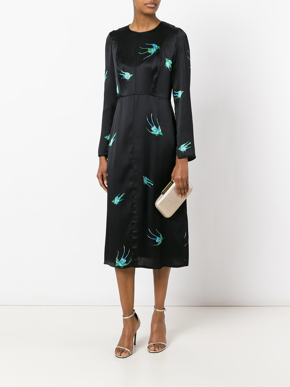 bird print midi dress