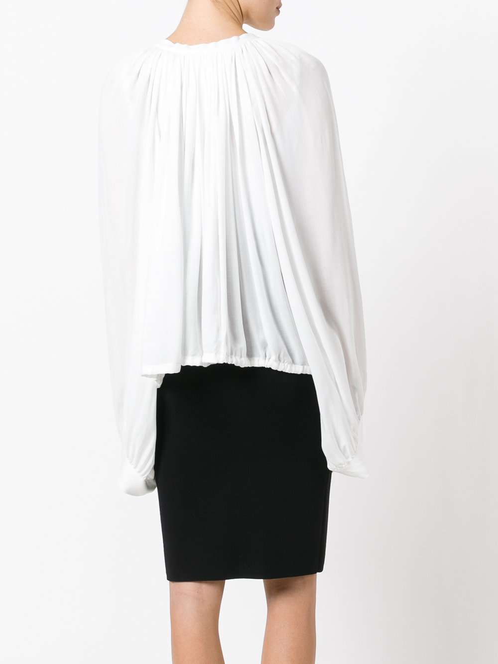 drawstring collarless blouse