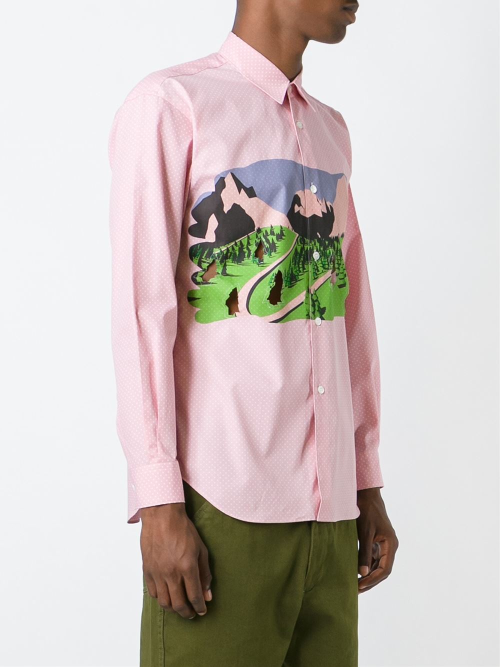 landscape print cut-out shirt