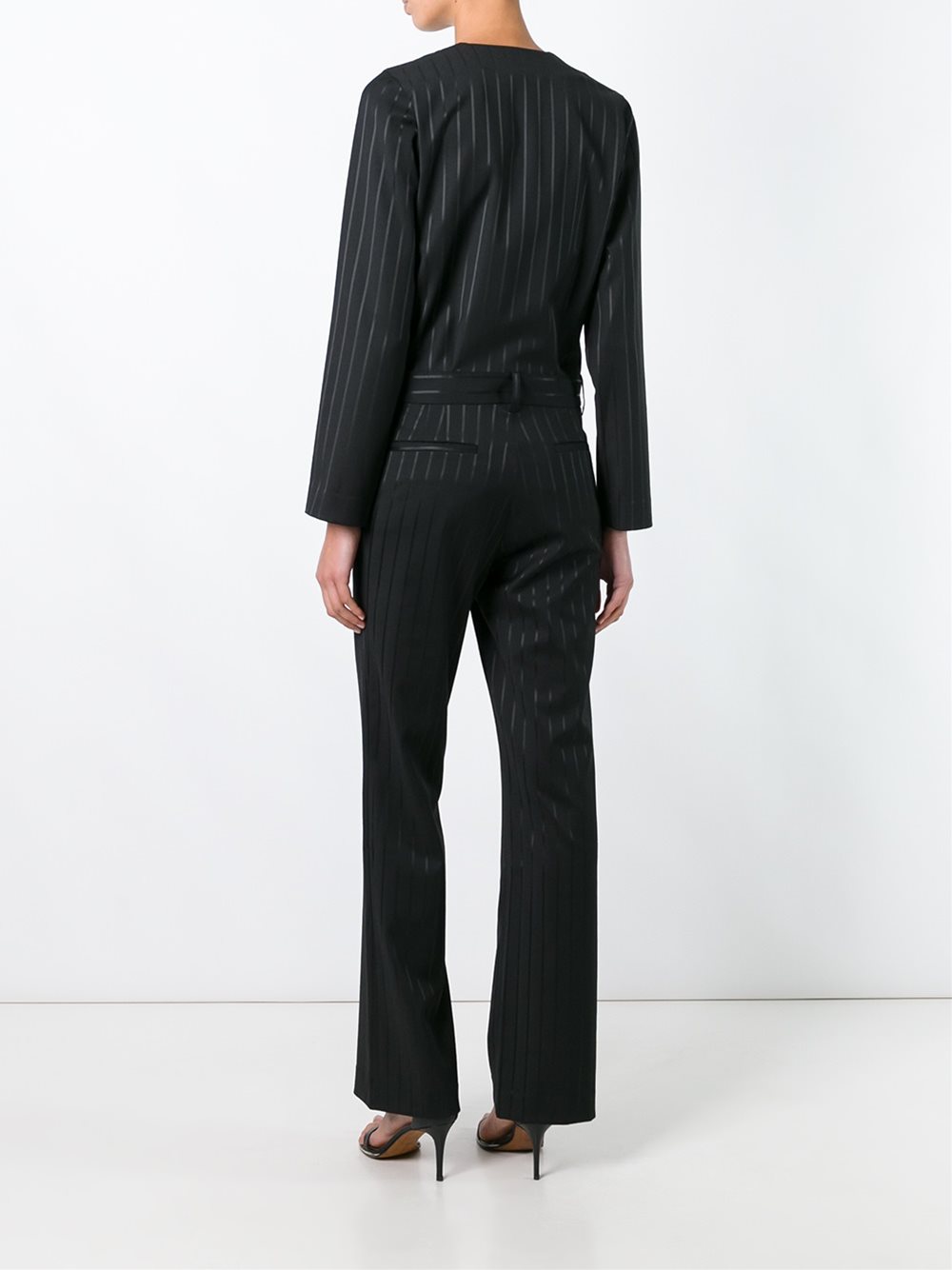 pinstriped jumpsuit