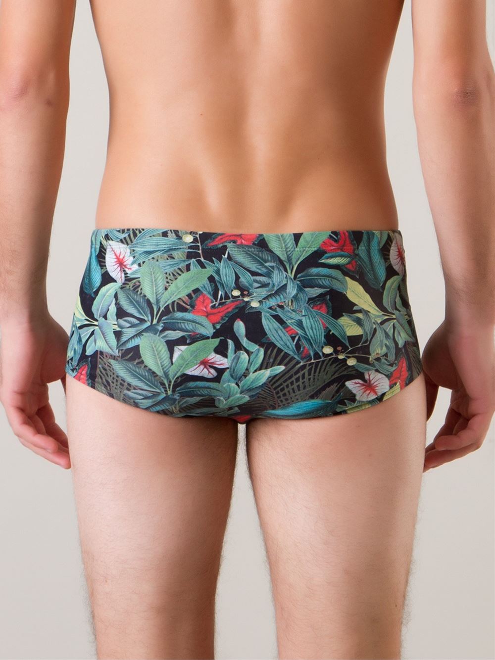 foliage print swim trunks