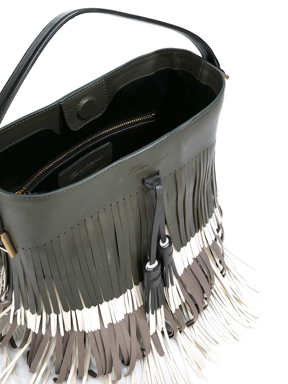 fringed bucket shoulder bag