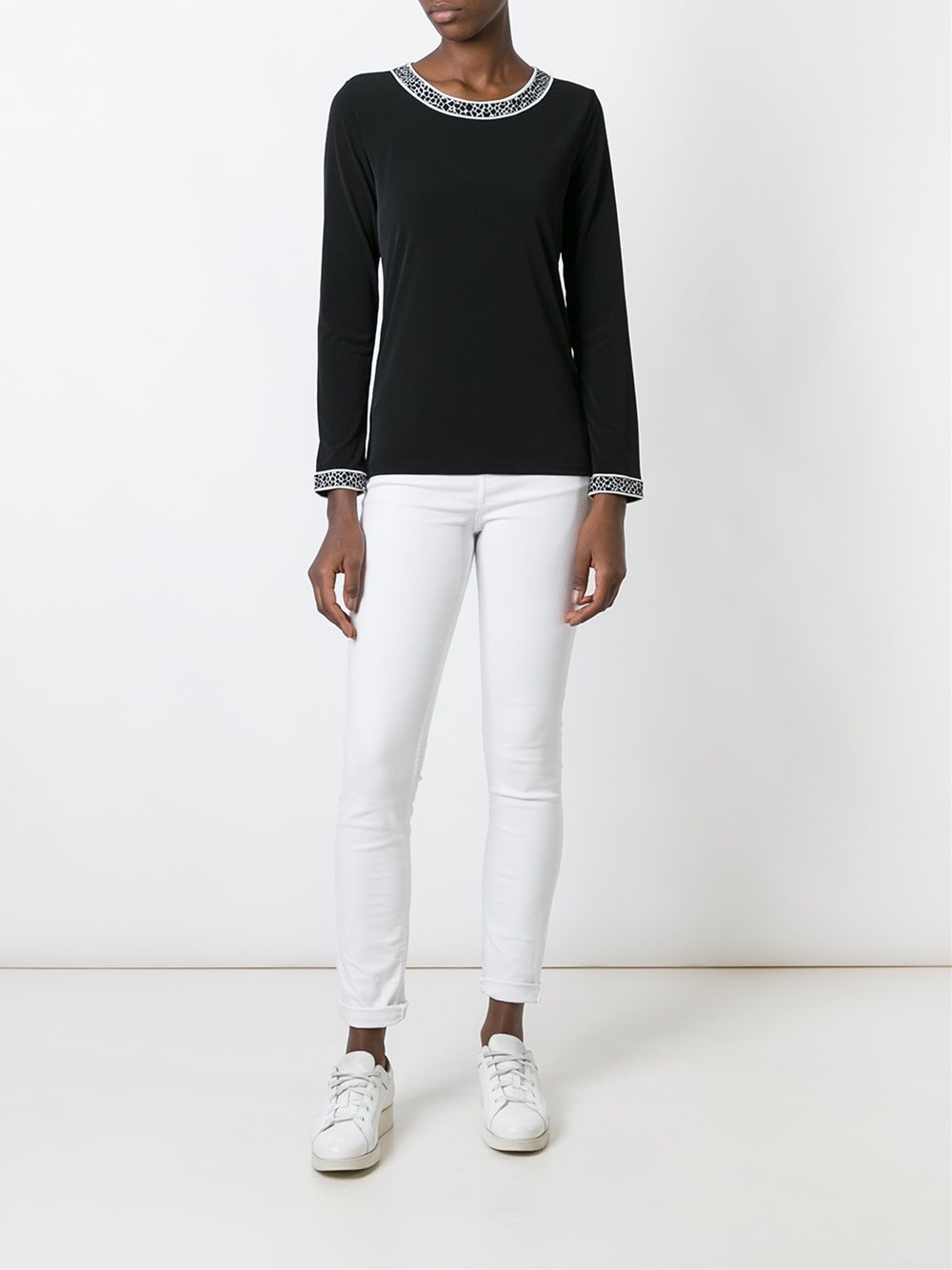 contrast trim fine knit jumper