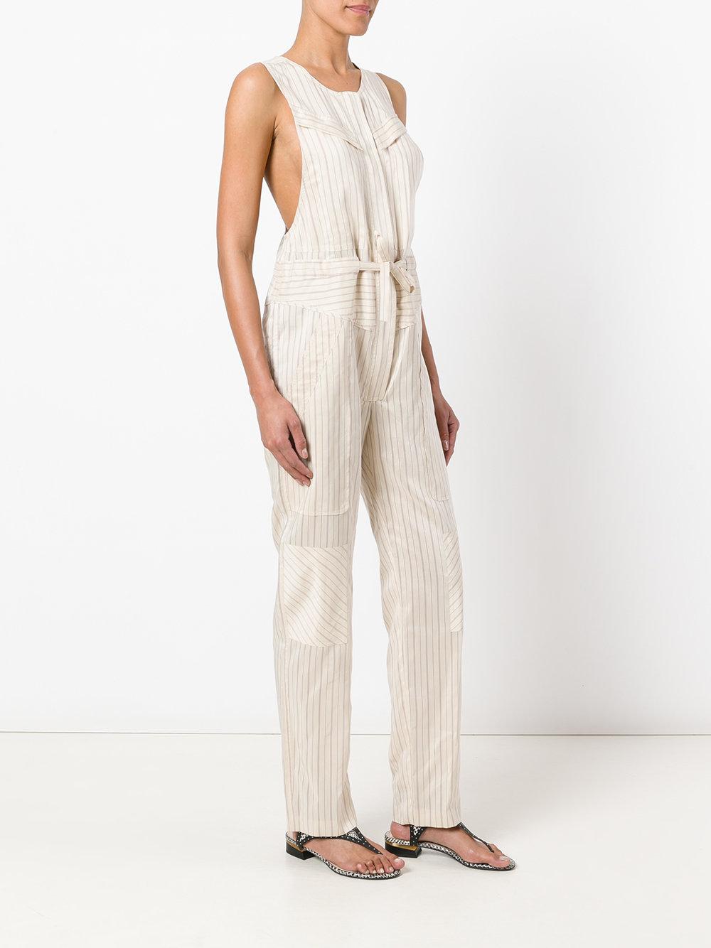 suiting stripe sleeveless jumpsuit