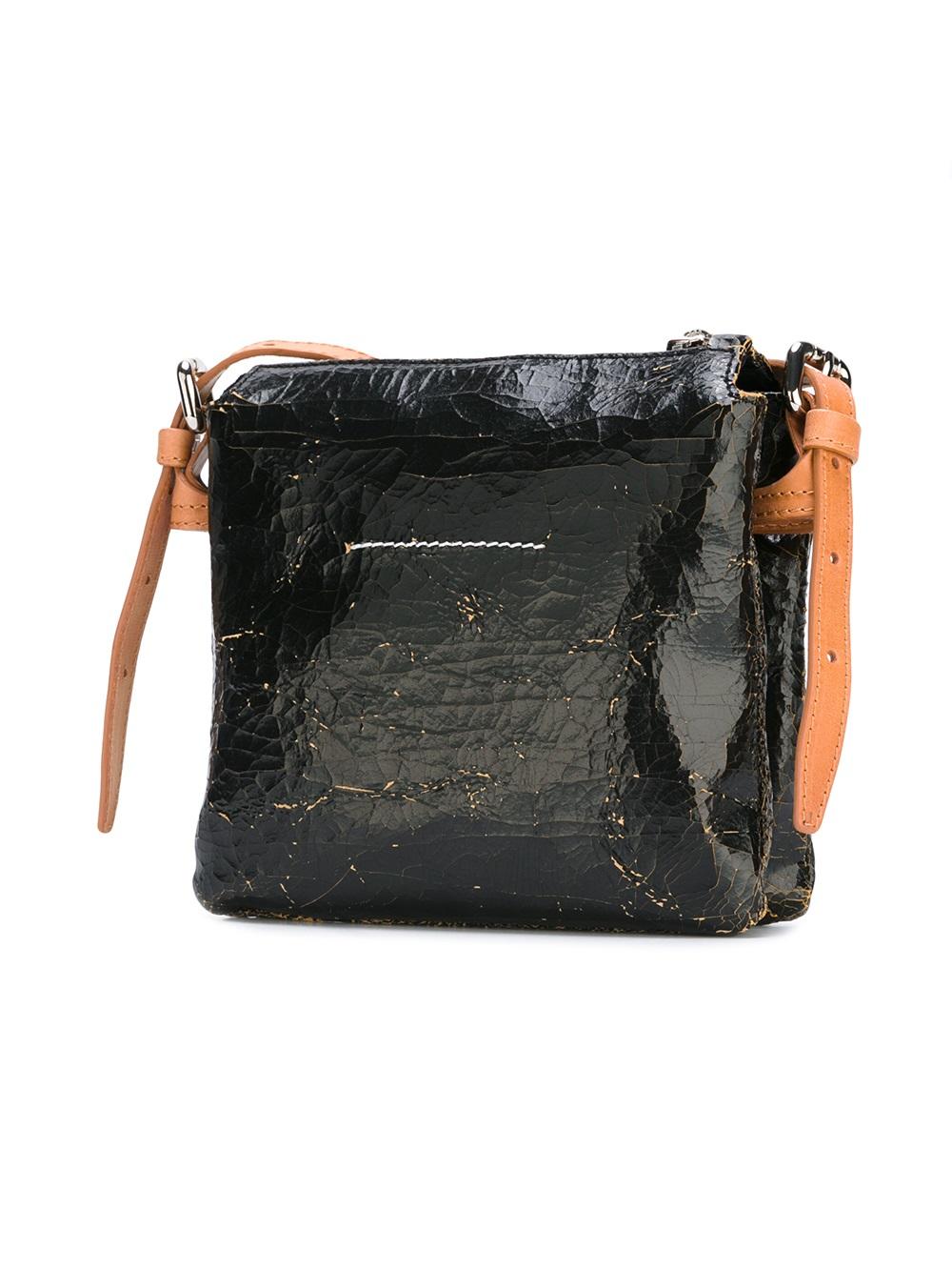 cracked leather effect crossbody bag