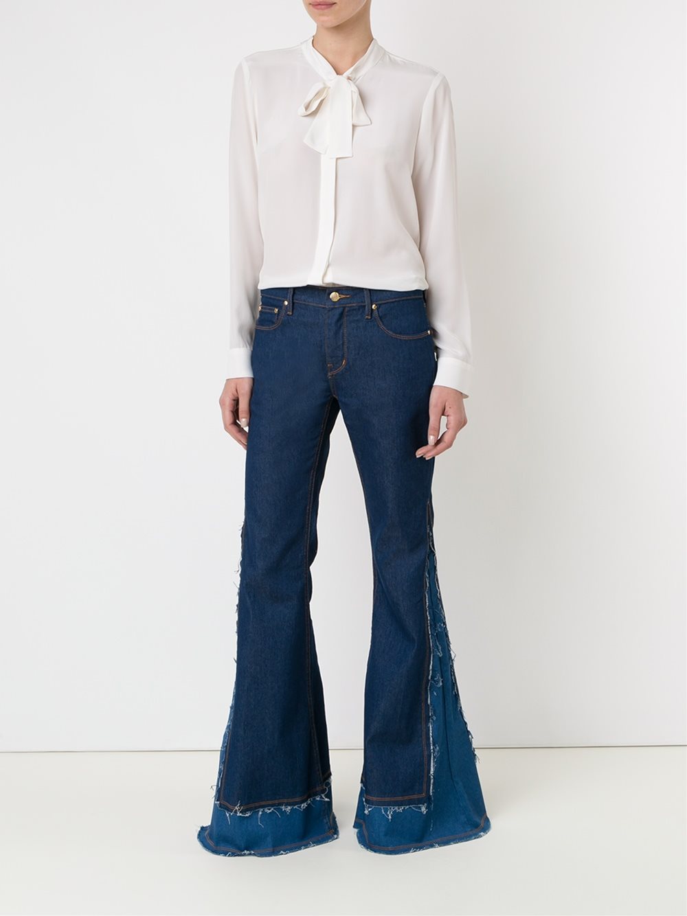 frayed overlay flared jeans