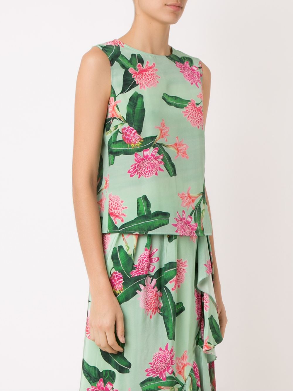 sleeveless floral blouse