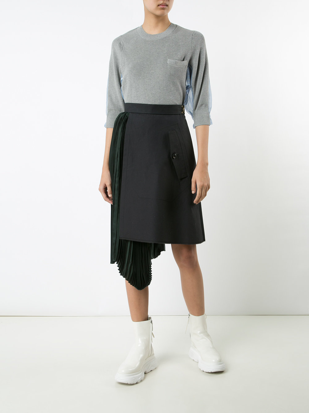 contrast silk panel sweater