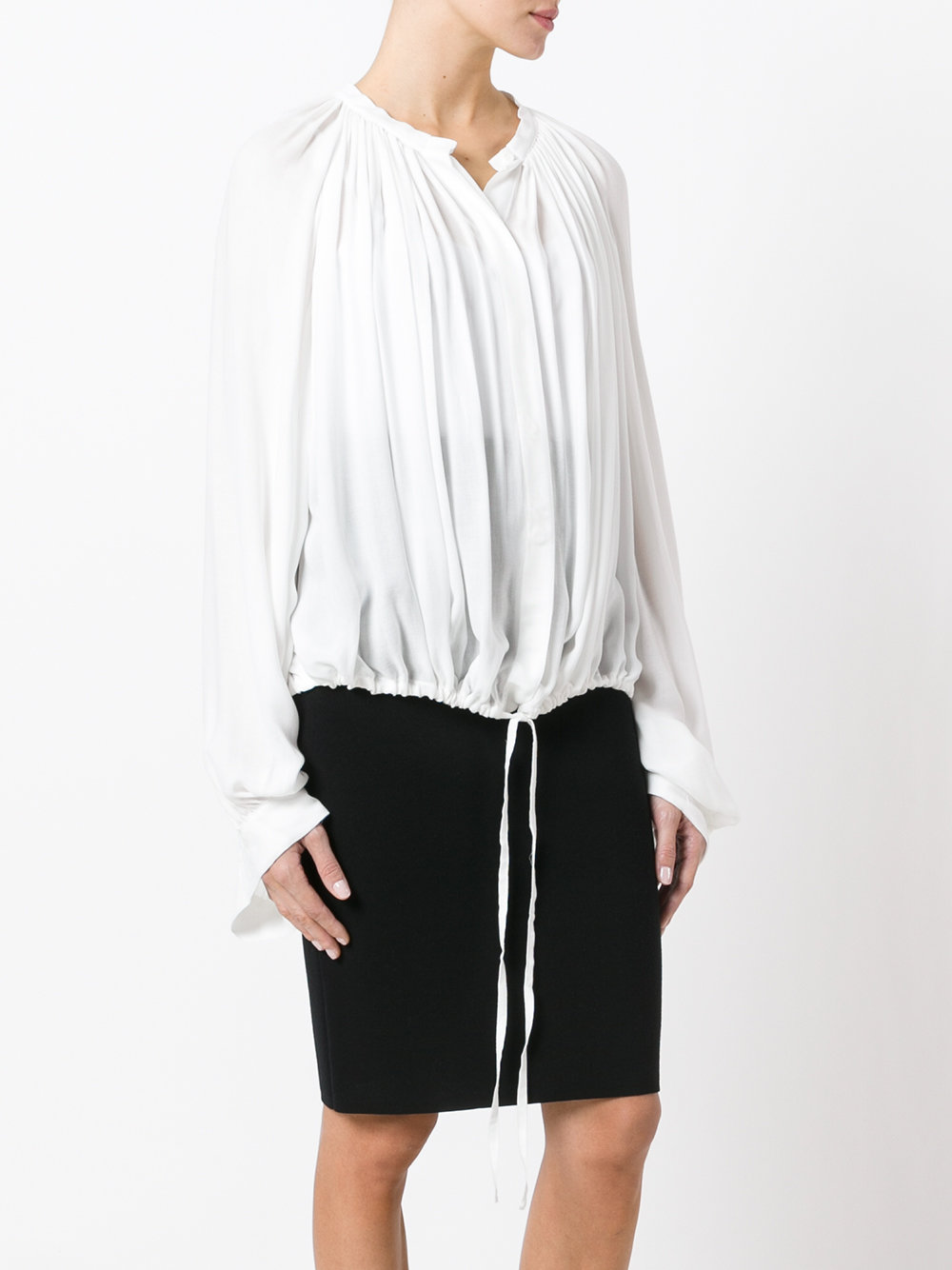 drawstring collarless blouse