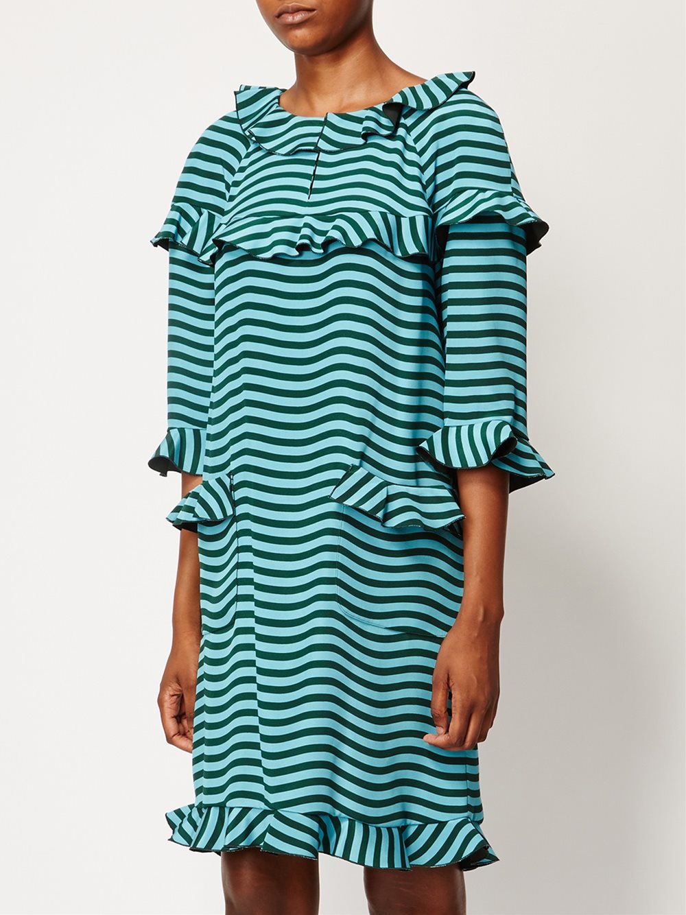 frilled wavy print dress