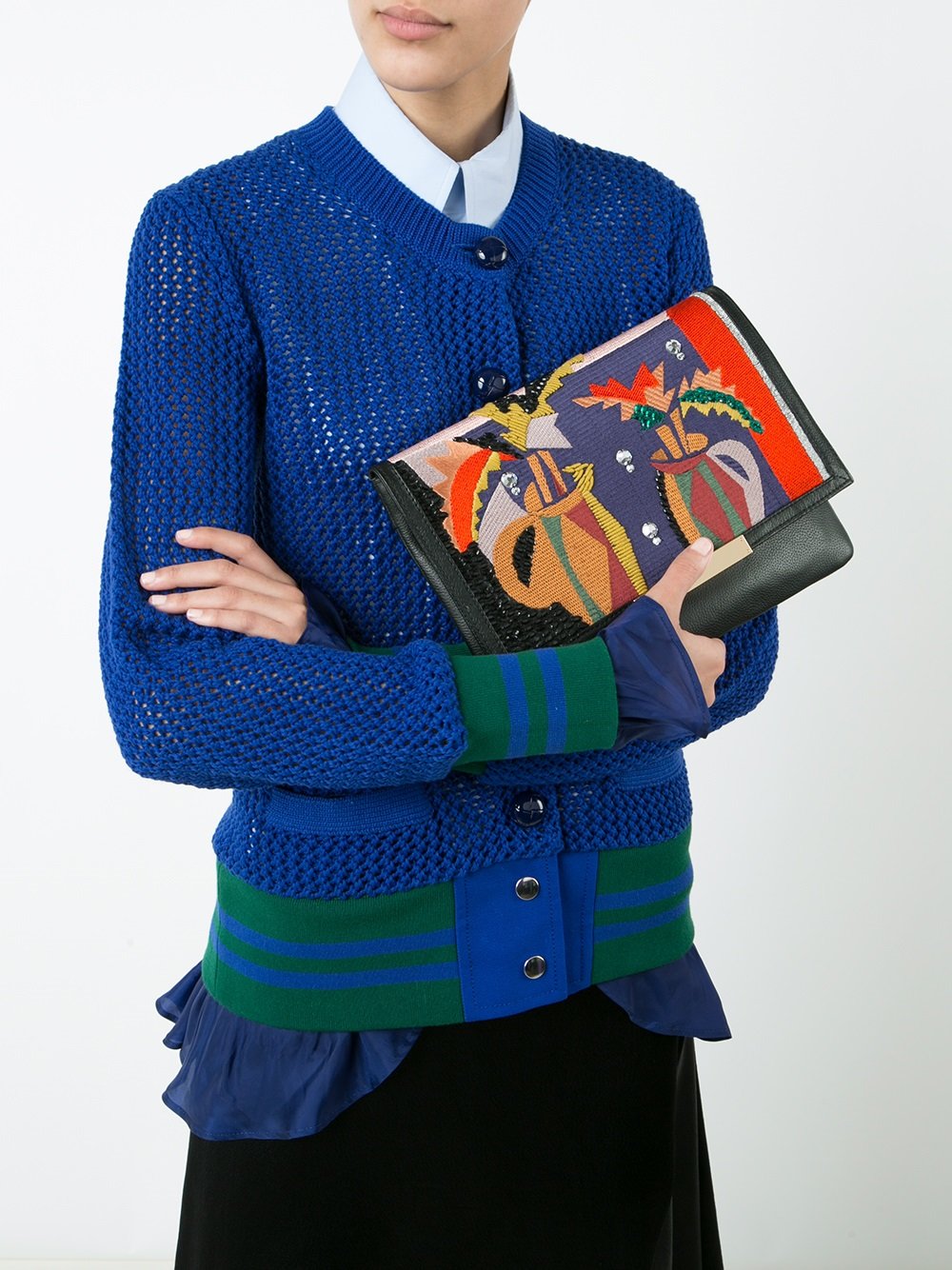 embroidered fold-over clutch