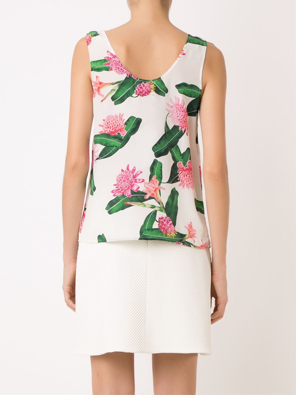 sleeveless floral blouse