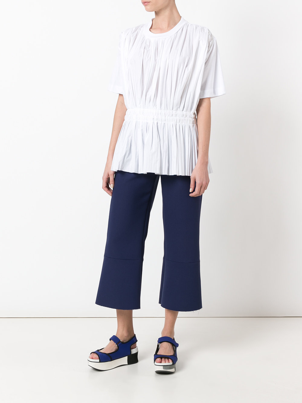 poplin and jersey gathered top