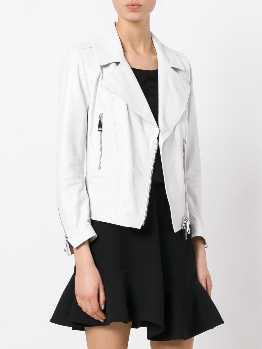 biker jacket with silver tone zippers