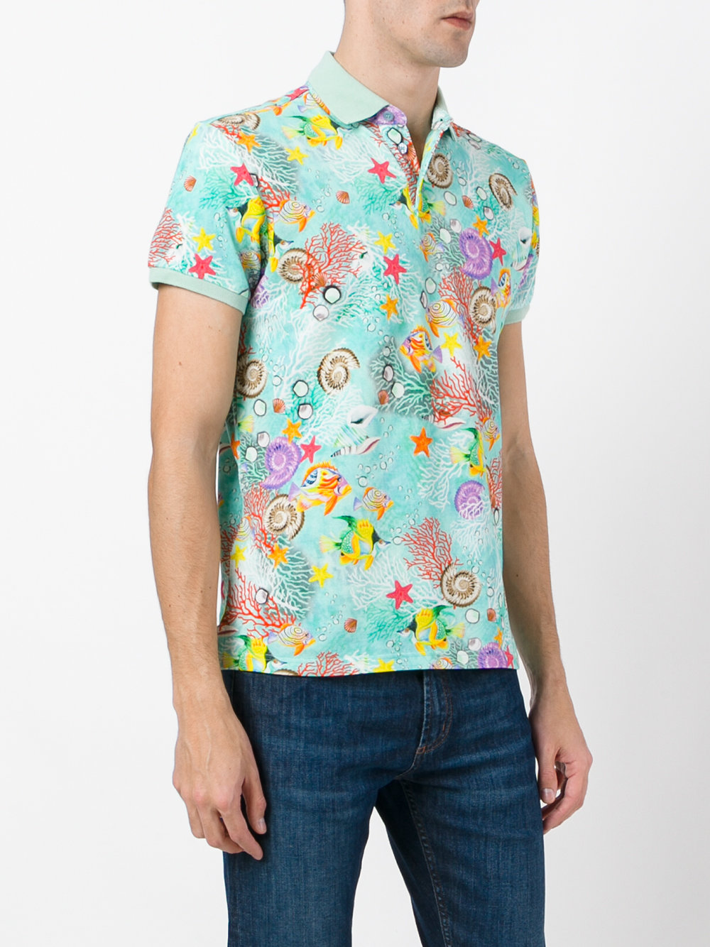 sea-life print polo shirt
