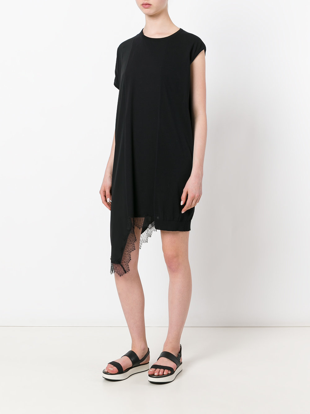 asymmetric lace trim dress