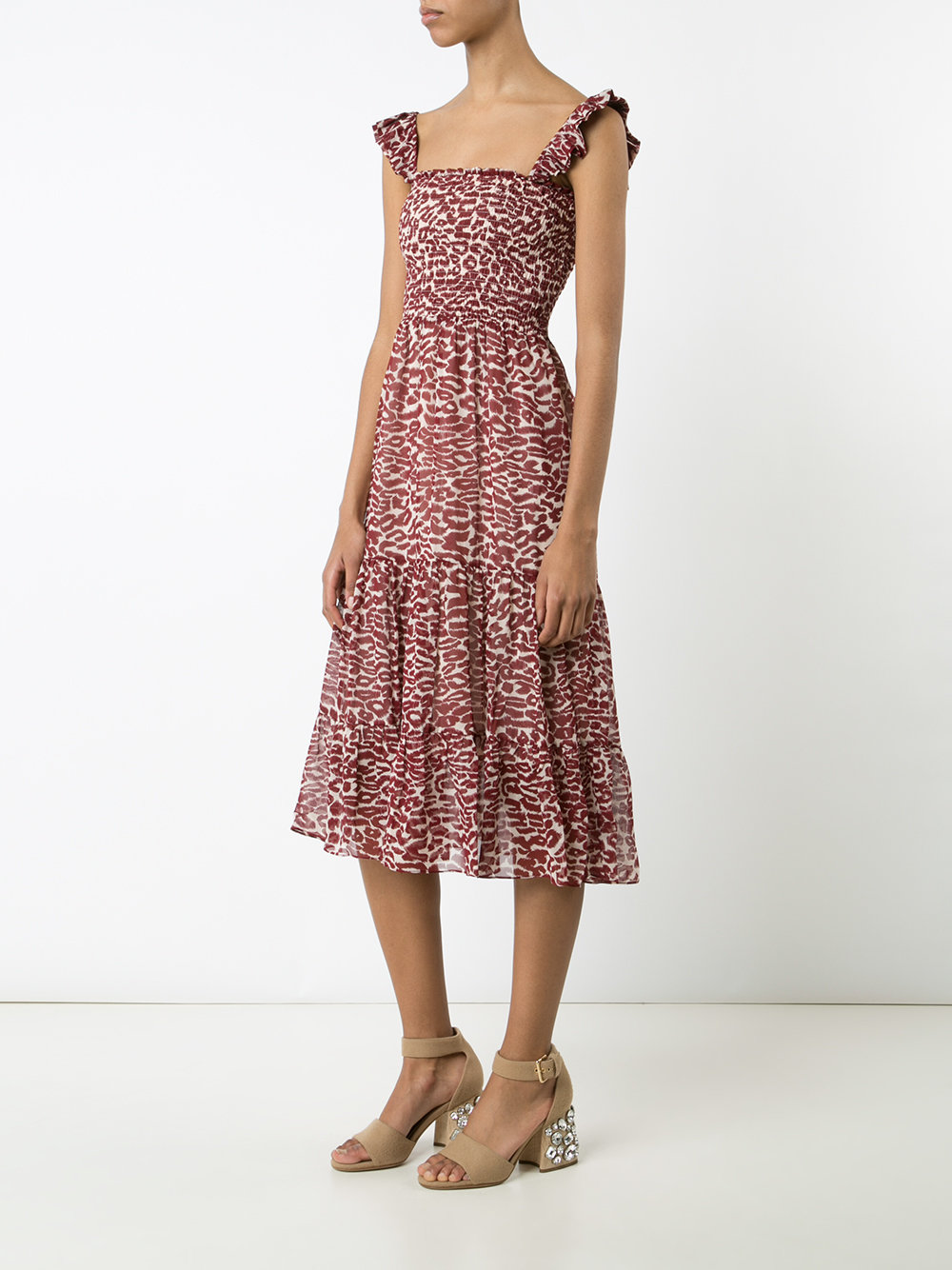 pleated trim leopard print dress