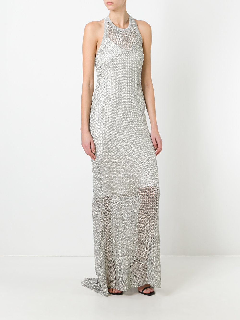 halterneck metallic thread dress