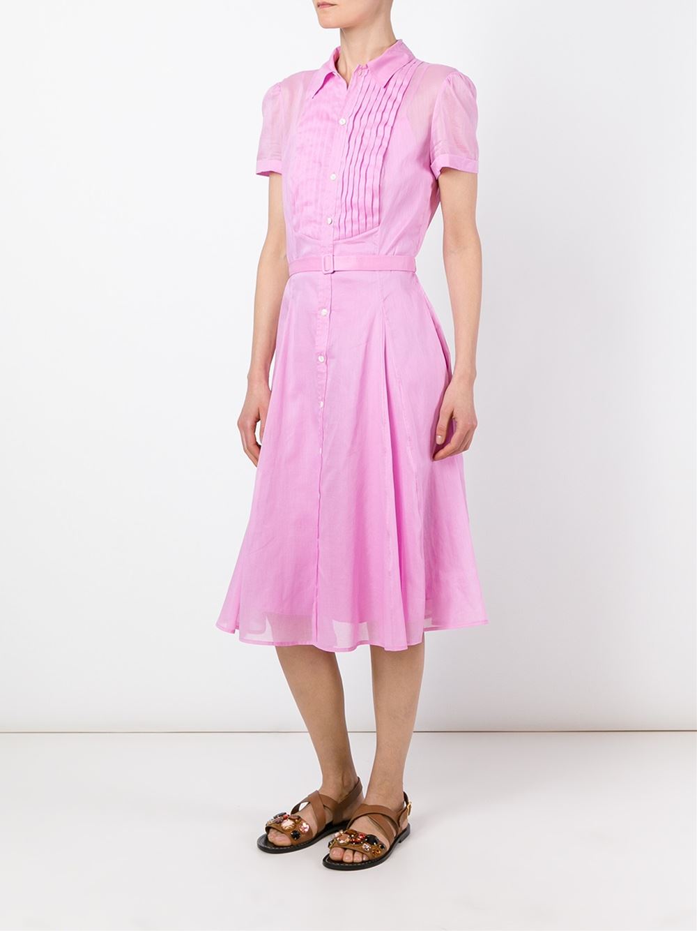 pleated bib shirt dress