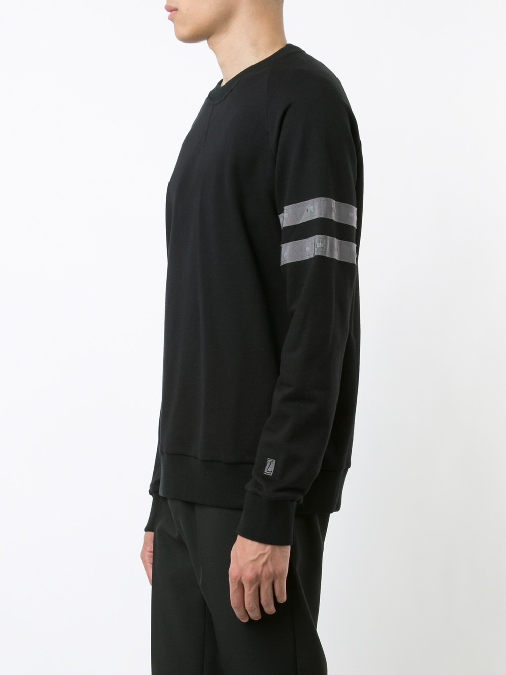 distressed sleeve stripe sweatshirt