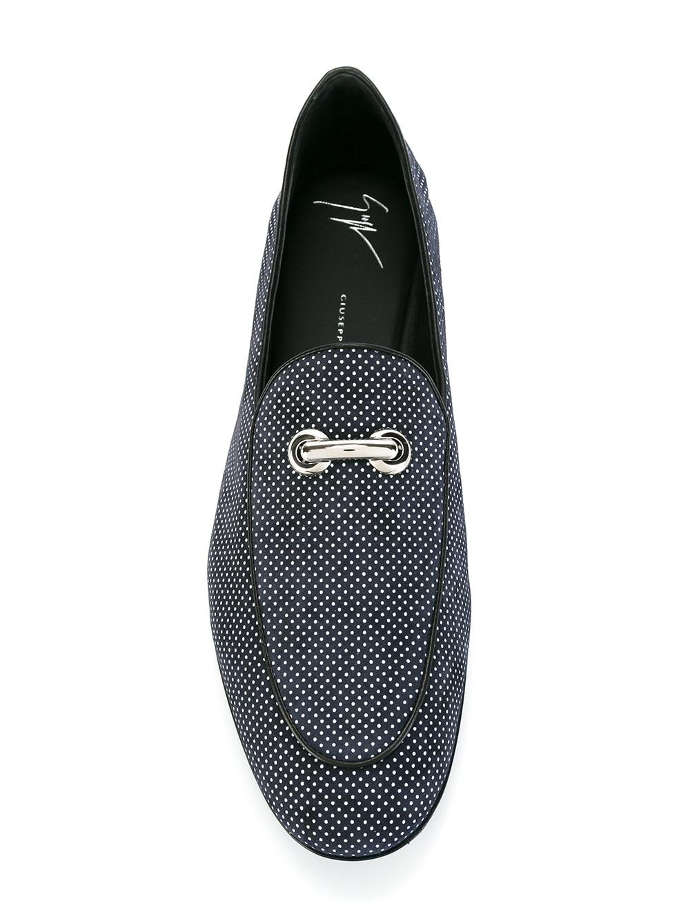 buckle detail dots print loafers