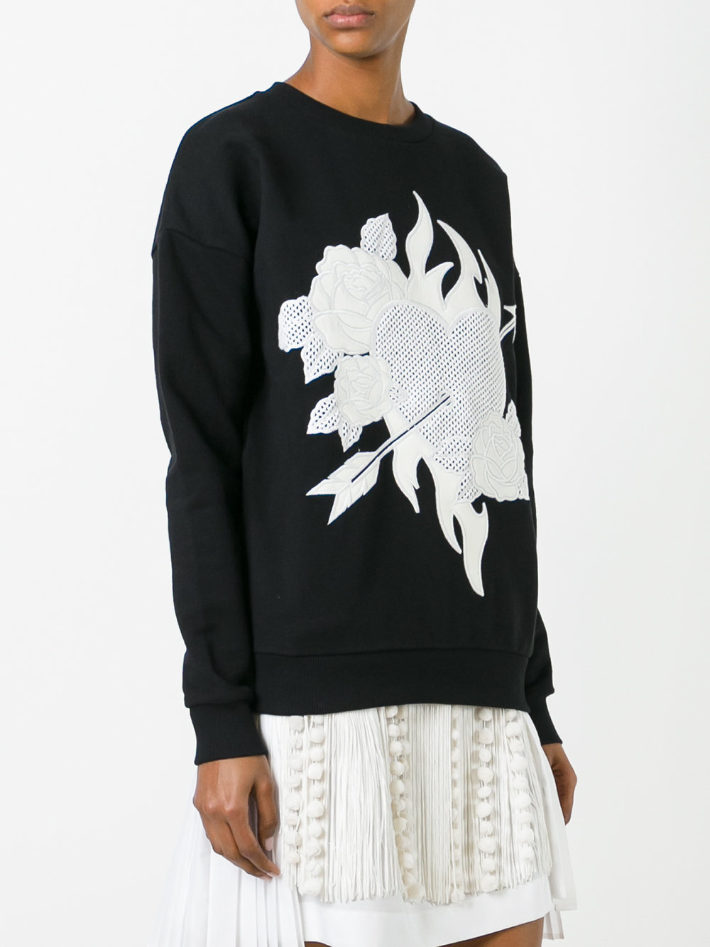 heart & roses patch sweatshirt