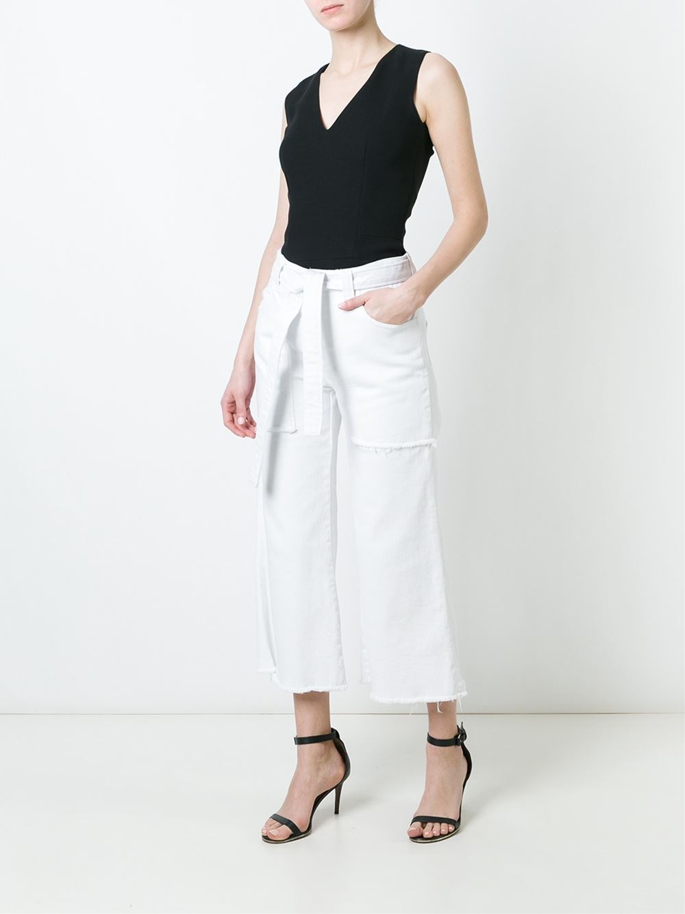 tie waist cropped wide-leg jeans