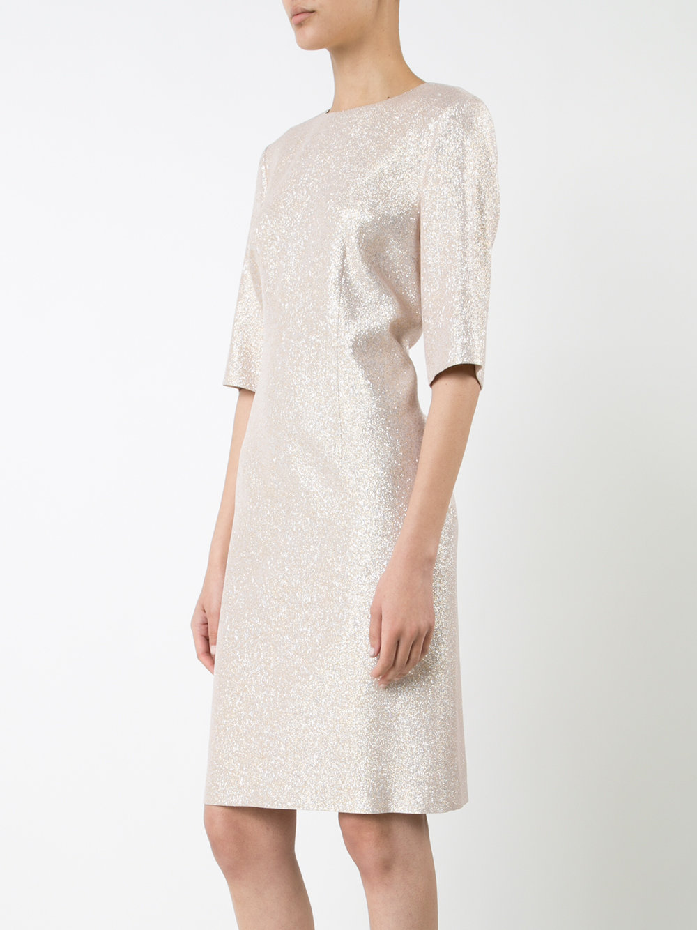 metallic shift dress
