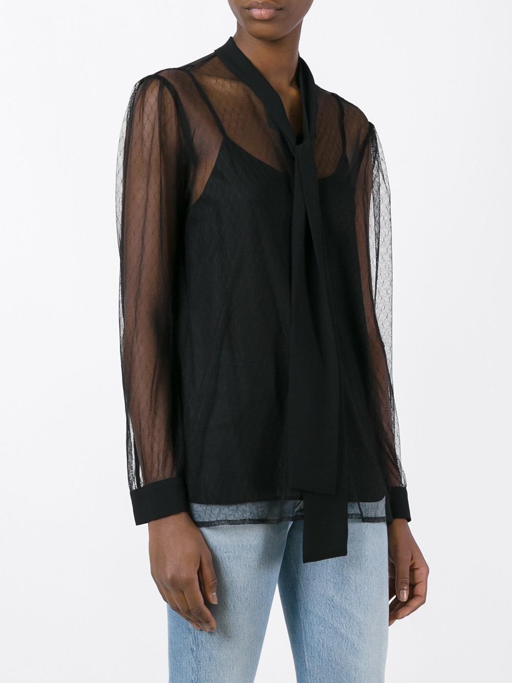 tied neck sheer blouse